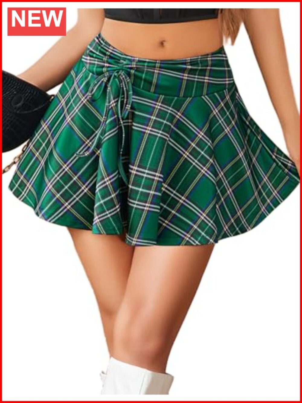 Pleated Drawstring High Waist Mini Skater Skirt